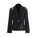 Black Patchwork Pin Decoration Slim Fit Rock Style Blazer for Women - Styeenigma