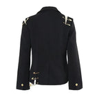 Black Patchwork Pin Decoration Slim Fit Rock Style Blazer for Women - Styeenigma
