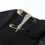 Black Patchwork Pin Decoration Slim Fit Rock Style Blazer for Women - Styeenigma