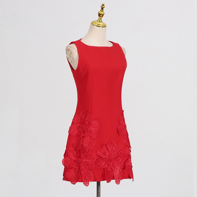 3D Floral Mini Dress Sleeveless Square Neck Cocktail Dress for Women