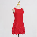 3D Floral Mini Dress Sleeveless Square Neck Cocktail Dress for Women