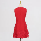 3D Floral Mini Dress Sleeveless Square Neck Cocktail Dress for Women