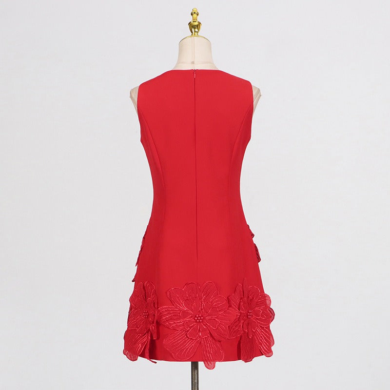 3D Floral Mini Dress Sleeveless Square Neck Cocktail Dress for Women