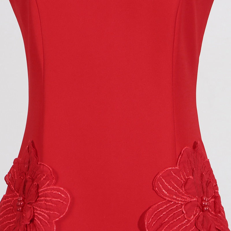 3D Floral Mini Dress Sleeveless Square Neck Cocktail Dress for Women