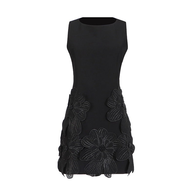 3D Floral Mini Dress Sleeveless Square Neck Cocktail Dress for Women