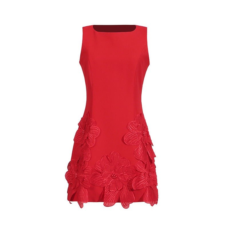 3D Floral Mini Dress Sleeveless Square Neck Cocktail Dress for Women - Styeenigma