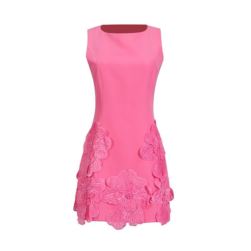 3D Floral Mini Dress Sleeveless Square Neck Cocktail Dress for Women - Styeenigma