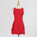 3D Floral Mini Dress Sleeveless Square Neck Cocktail Dress for Women
