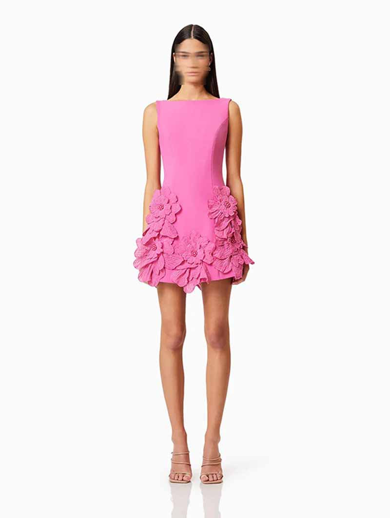 3D Floral Mini Dress Sleeveless Square Neck Cocktail Dress for Women