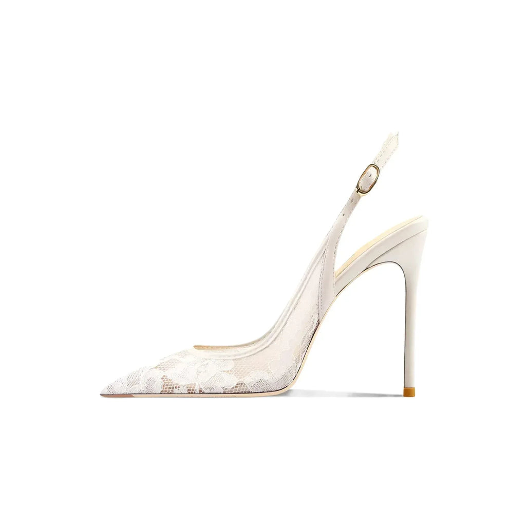 Women's Pointed Toe Lace Mesh Peep Toe High Heel Sandals - Styeenigma