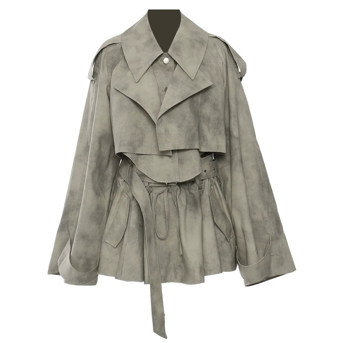 Army Green Cropped Trench Set Polyester Belted Skirt Suit Women - Styeenigma