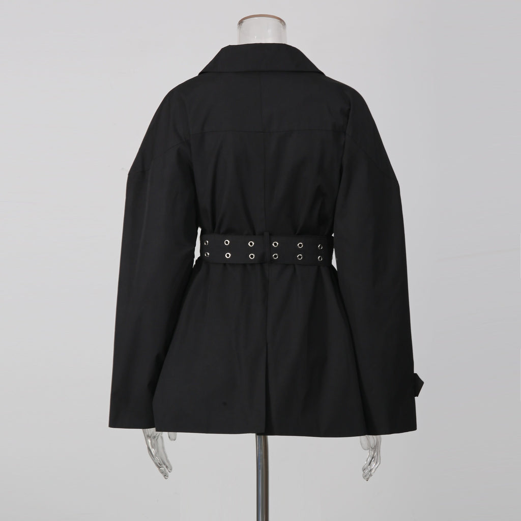 Black Belted Trench Coat Women | Oversized Lapel Short Trench Jacket - Styeenigma