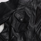Black Belted Blazer Jacket | Structured V-Neck Utility Jacket with Gold Buckle - Styeenigma