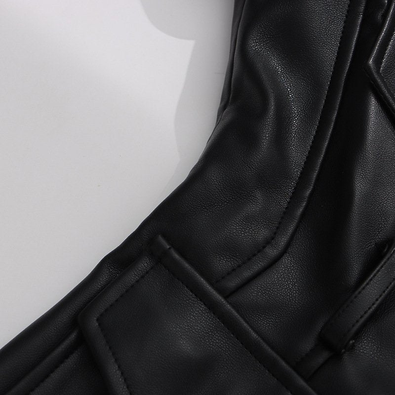 Black Belted Blazer Jacket | Structured V-Neck Utility Jacket with Gold Buckle - Styeenigma