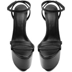 Black Faux Leather Platform Stiletto Heels | Ankle Strap Sandals Women - Styeenigma