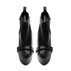 Black Faux Leather Wedge Platform Ankle Boots with Side Zipper & Buckle - Styeenigma