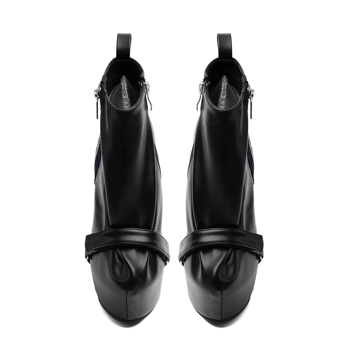 Black Faux Leather Wedge Platform Ankle Boots with Side Zipper & Buckle - Styeenigma