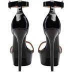 Black Patent Platform Stiletto Heels Women's Ankle Strap Sandals