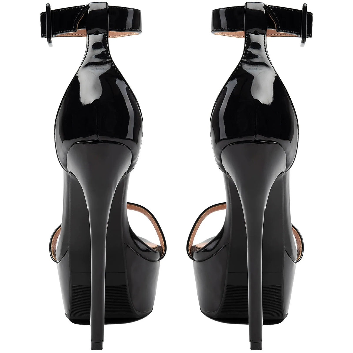Black Patent Platform Stiletto Heels Women's Ankle Strap Sandals