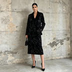 Black Silver Floral Embroidered Velvet Skirt Suit | 2 Piece Blazer & Midi Skirt Se