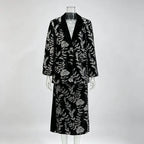 Black Silver Floral Embroidered Velvet Skirt Suit | 2 Piece Blazer & Midi Skirt Se