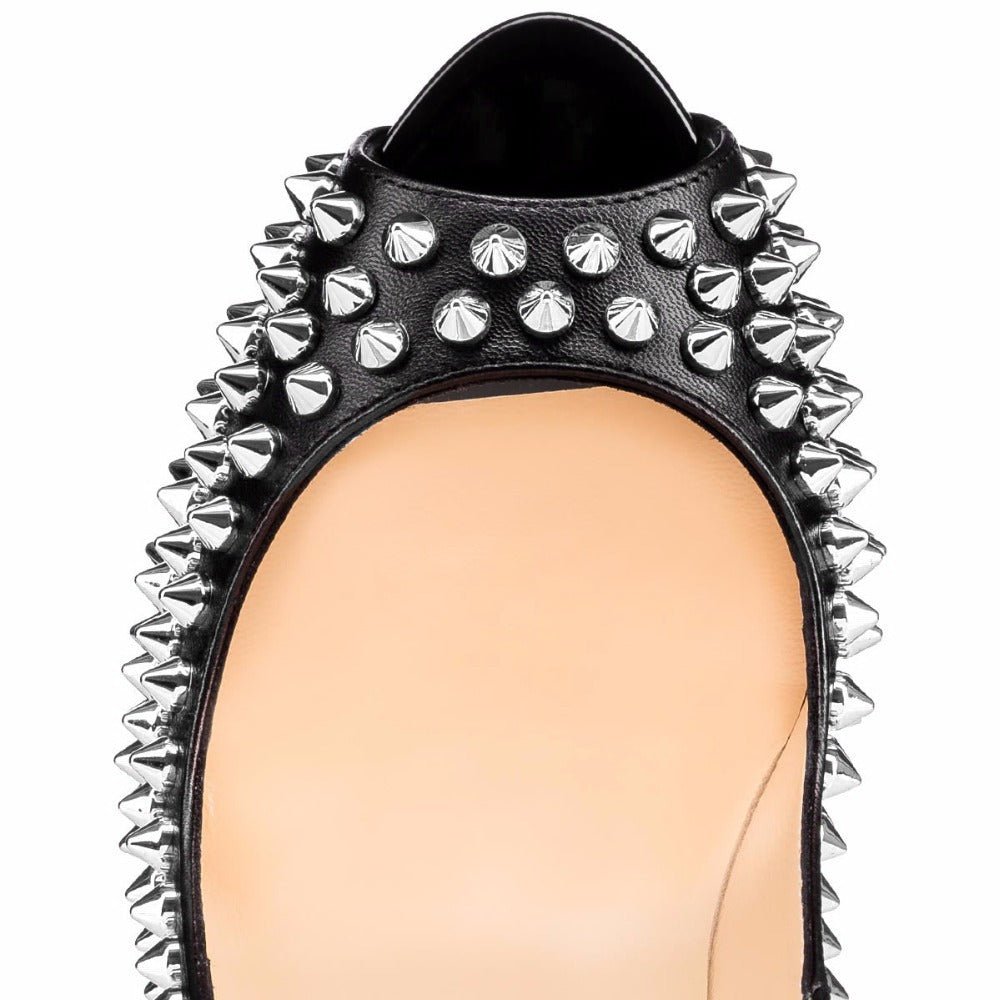 Black Studded Peep-Toe Stiletto Heels – Punk Rock Platform Pumps - Styeenigma