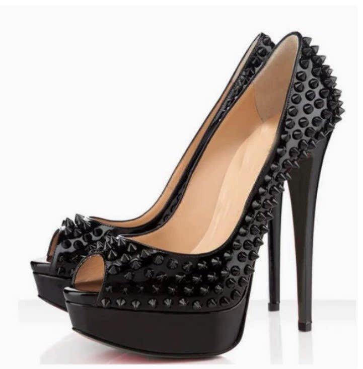 Black Studded Peep-Toe Stiletto Heels – Punk Rock Platform Pumps - Styeenigma