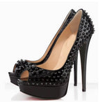 Black Studded Peep-Toe Stiletto Heels – Punk Rock Platform Pumps - Styeenigma