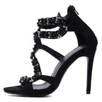 Black Suede Rhinestone Heels - Strappy Stiletto Sandals for Women | Evening Party Pumps - Styeenigma