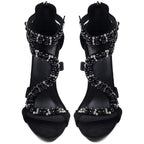 Black Suede Rhinestone Heels - Strappy Stiletto Sandals for Women | Evening Party Pumps - Styeenigma