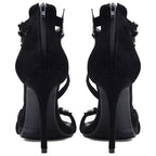 Black Suede Rhinestone Heels - Strappy Stiletto Sandals for Women | Evening Party Pumps - Styeenigma