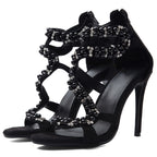 Black Suede Rhinestone Heels - Strappy Stiletto Sandals for Women | Evening Party Pumps - Styeenigma