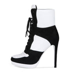Black & White High Heel Ankle Boots - Sexy Platform Lace Up Stiletto Booties for Women - Styeenigma