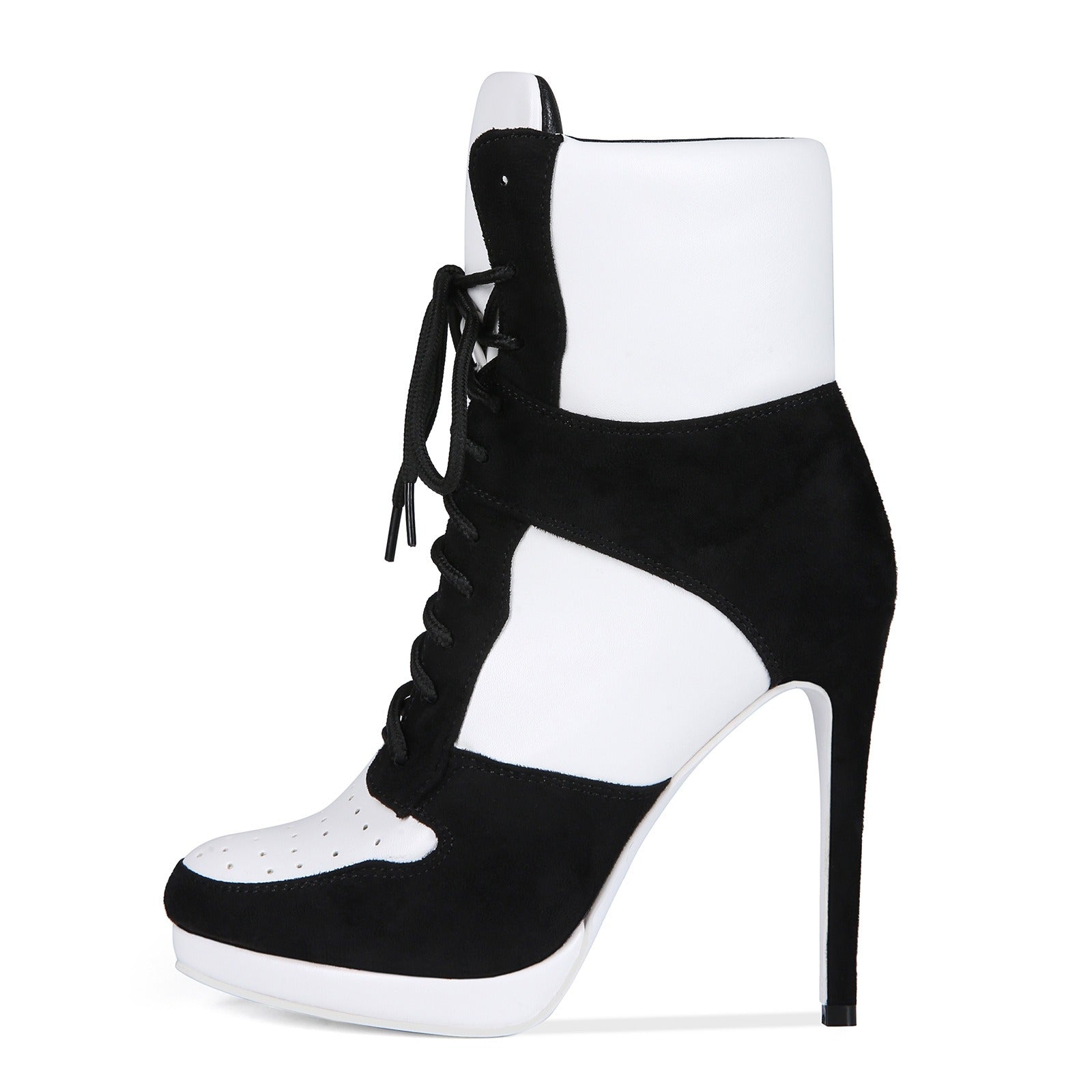 Black & White High Heel Ankle Boots - Sexy Platform Lace Up Stiletto Booties for Women - Styeenigma