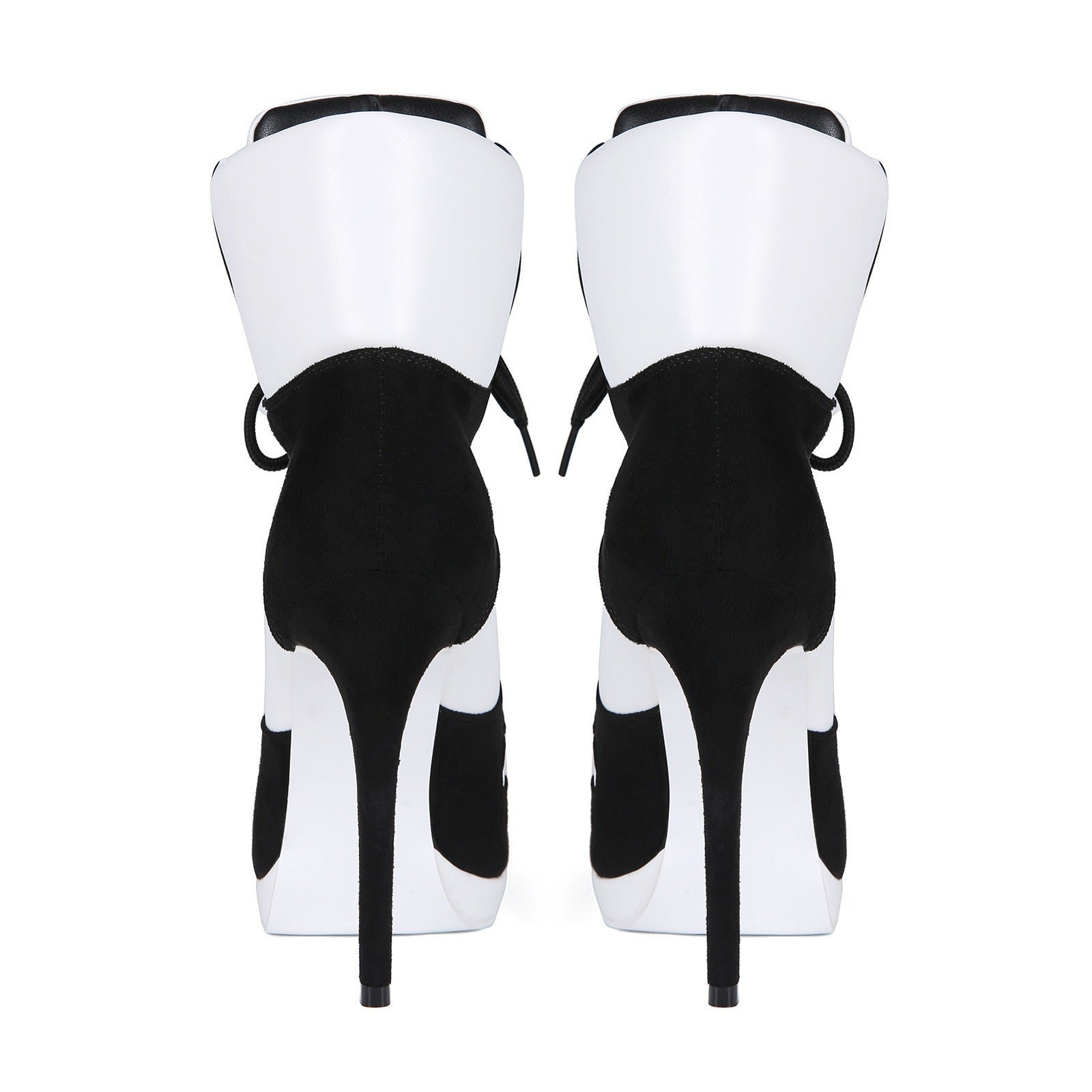 Black & White High Heel Ankle Boots - Sexy Platform Lace Up Stiletto Booties for Women - Styeenigma