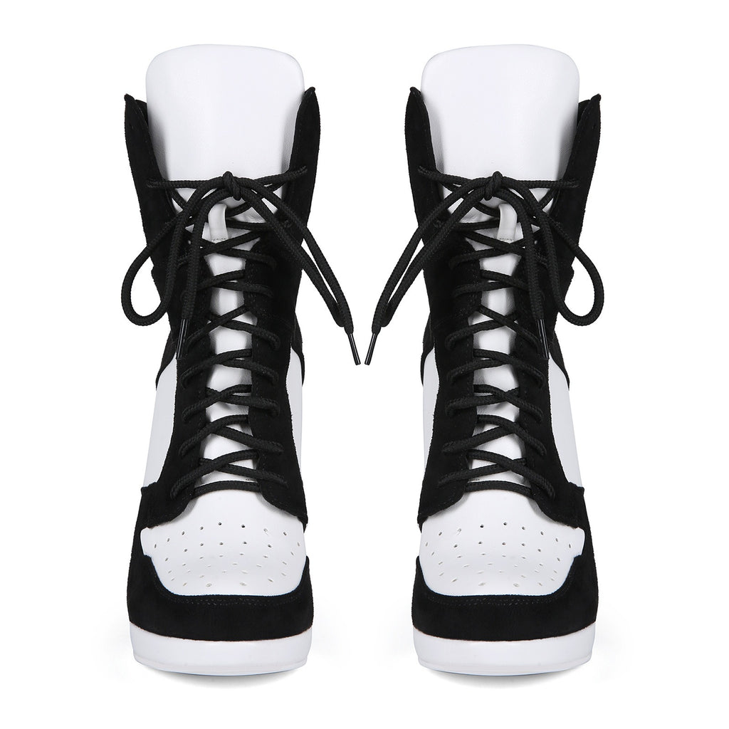 Black & White High Heel Ankle Boots - Sexy Platform Lace Up Stiletto Booties for Women - Styeenigma