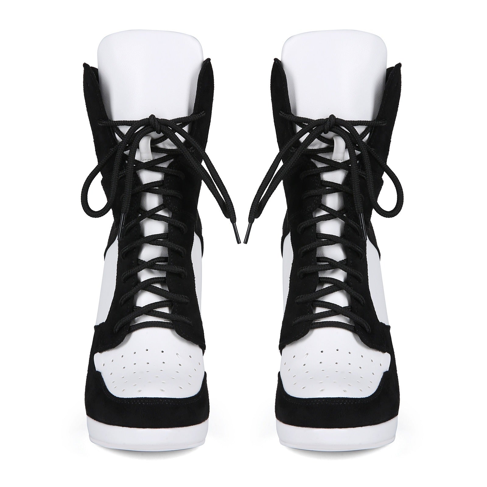 Black & White High Heel Ankle Boots - Sexy Platform Lace Up Stiletto Booties for Women - Styeenigma