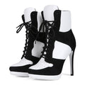 Black & White High Heel Ankle Boots - Sexy Platform Lace Up Stiletto Booties for Women - Styeenigma