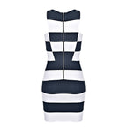 Black and White Striped Bodycon Dress - Women Sleeveless Crew Neck Summer Party Dress