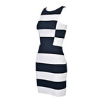 Black and White Striped Bodycon Dress - Women Sleeveless Crew Neck Summer Party Dress