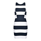 Black and White Striped Bodycon Dress - Women Sleeveless Crew Neck Summer Party Dress