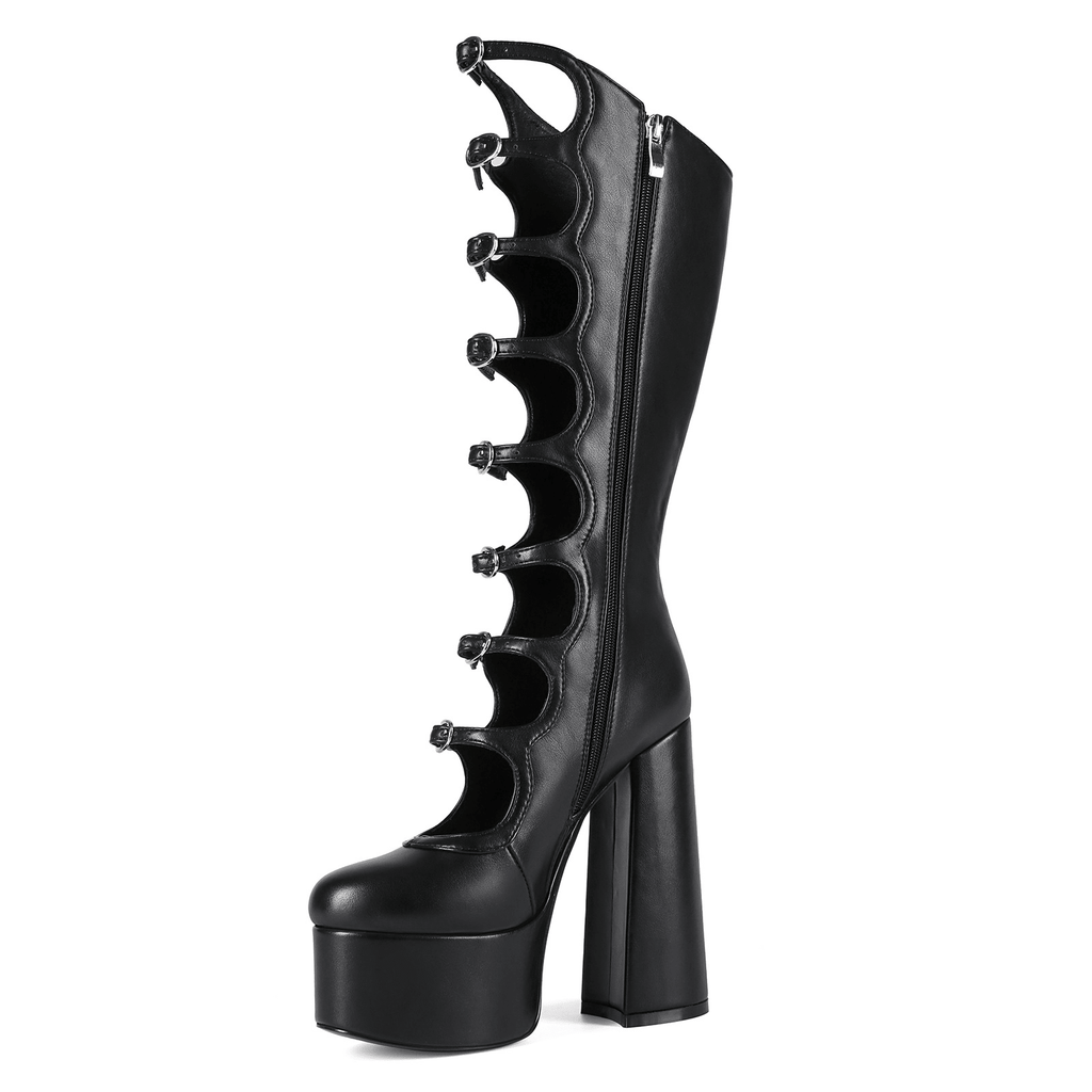 Women's Gothic Knee High Boots - Extreme Platform Chunky Heel Boots with Buckle Straps, Y2K Punk Lolita Over The Knee Long Boots - Styeenigma