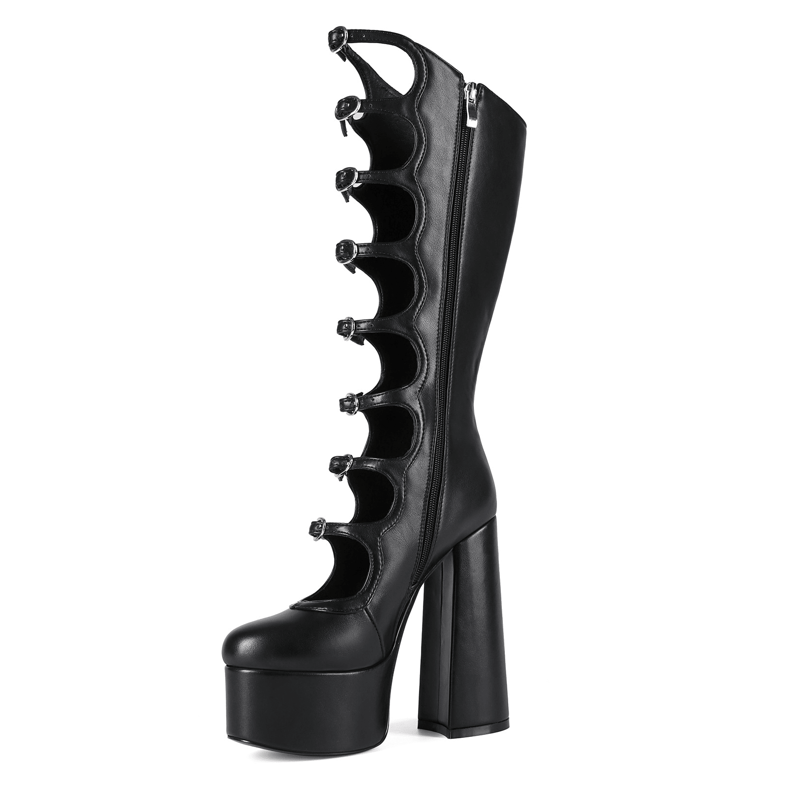 Women's Gothic Knee High Boots - Extreme Platform Chunky Heel Boots with Buckle Straps, Y2K Punk Lolita Over The Knee Long Boots - Styeenigma