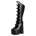 Women's Gothic Knee High Boots - Extreme Platform Chunky Heel Boots with Buckle Straps, Y2K Punk Lolita Over The Knee Long Boots - Styeenigma