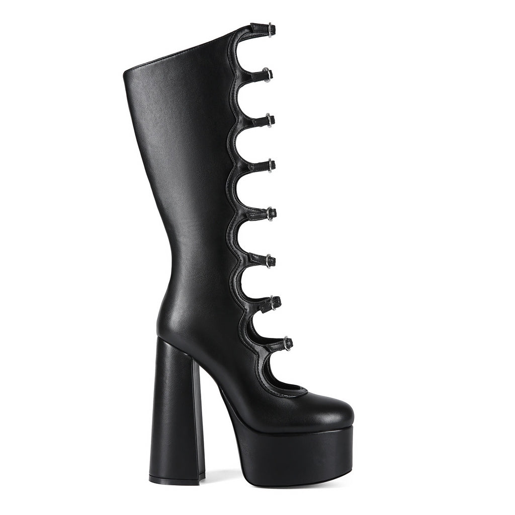Women's Gothic Knee High Boots - Extreme Platform Chunky Heel Boots with Buckle Straps, Y2K Punk Lolita Over The Knee Long Boots - Styeenigma