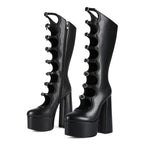 Women's Gothic Knee High Boots - Extreme Platform Chunky Heel Boots with Buckle Straps, Y2K Punk Lolita Over The Knee Long Boots - Styeenigma