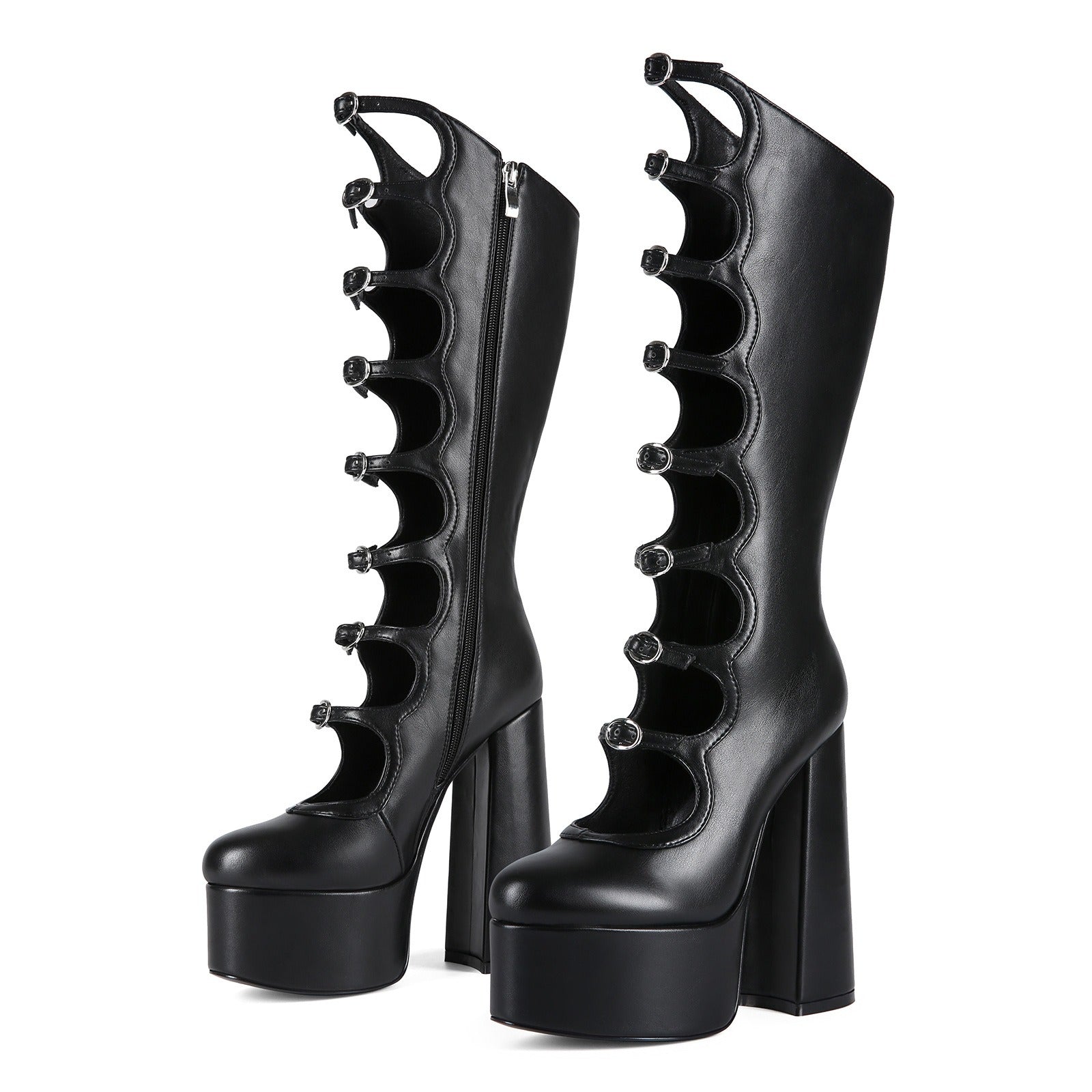 Women's Gothic Knee High Boots - Extreme Platform Chunky Heel Boots with Buckle Straps, Y2K Punk Lolita Over The Knee Long Boots - Styeenigma