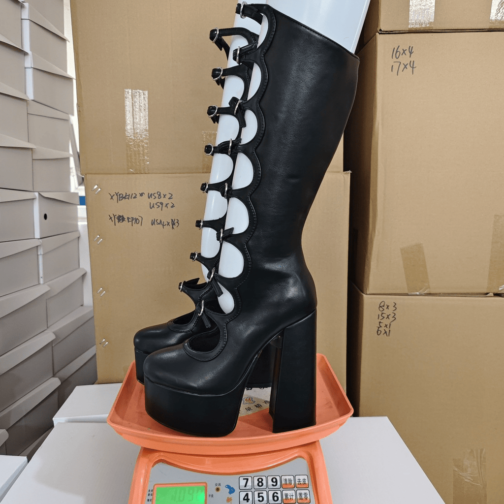 Women's Gothic Knee High Boots - Extreme Platform Chunky Heel Boots with Buckle Straps, Y2K Punk Lolita Over The Knee Long Boots - Styeenigma