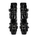 Gothic Studded Platform Buckle Boots – Patent Leather Chunky Heel Ankle Boots for Women - Styeenigma