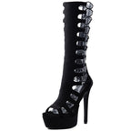 Black Lace-Up Platform Knee-High Stiletto Heels – Sexy Nightclub & Party Boots - Styeenigma